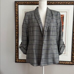 Donna Karan Blue and White Checkered Blazer